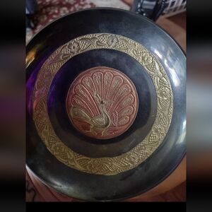 Vintage metal peacock bowl
